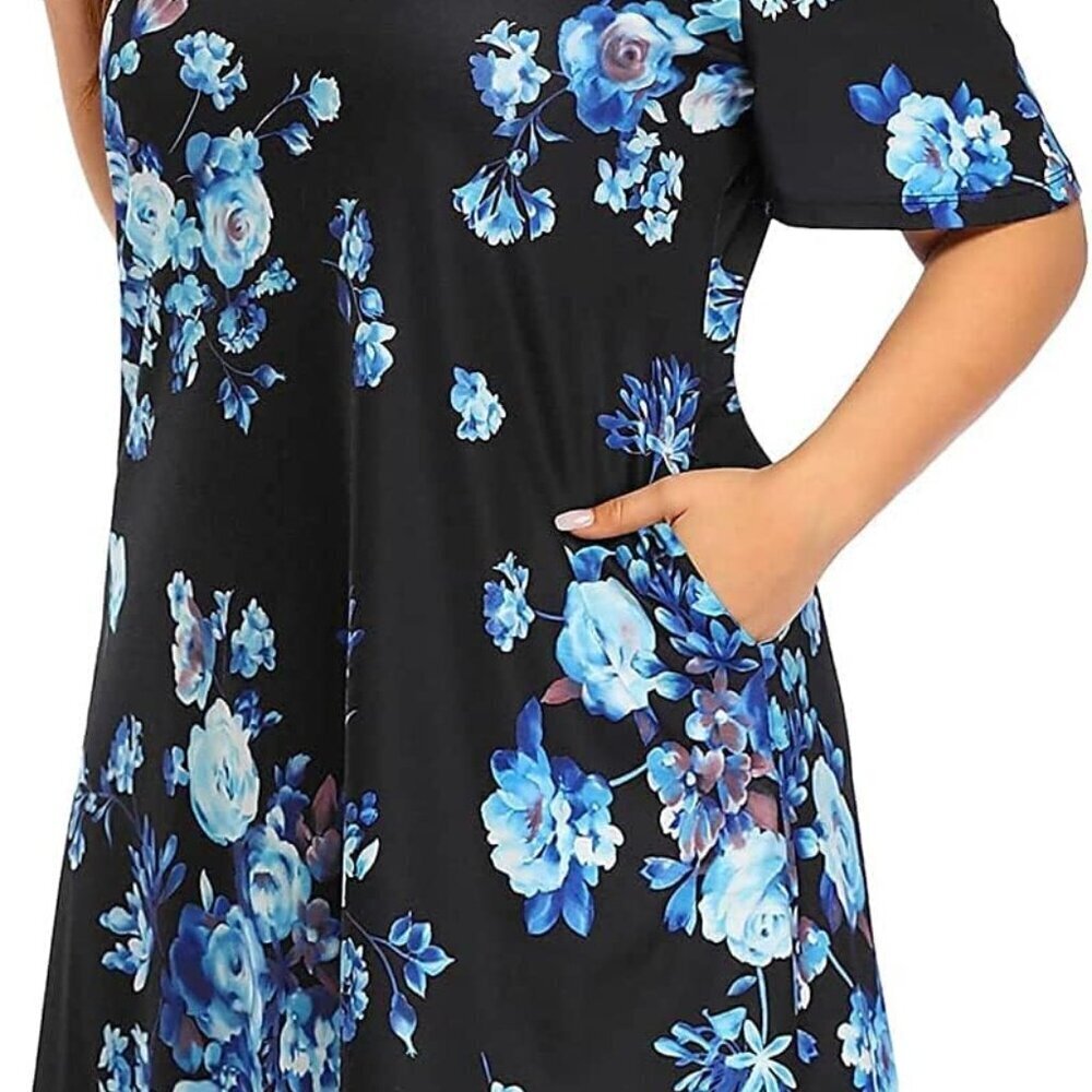 Women's Plus Size Casual Cold Shoulder Sundress with Pockets Knee Length